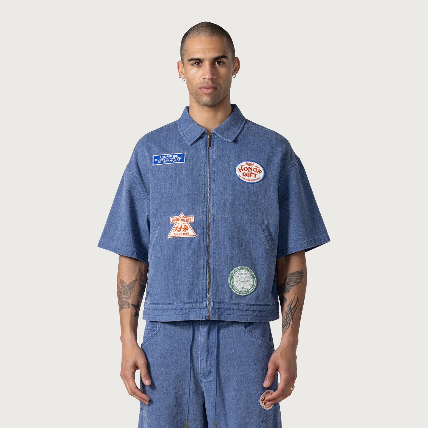 Twill Full Zip Shirt - Blue