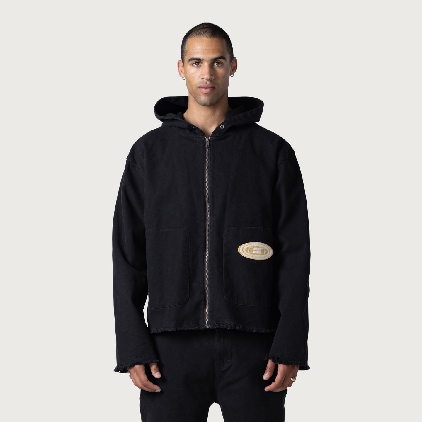 Washed Canvas Zip Hoodie - Black