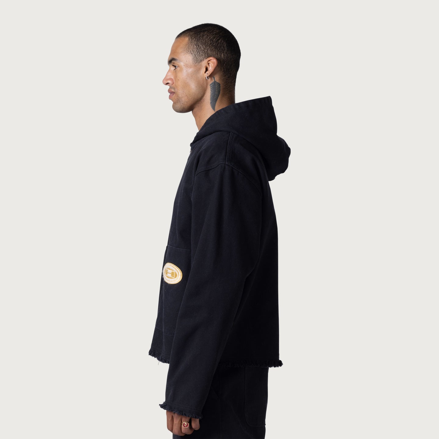 Washed Canvas Zip Hoodie - Black