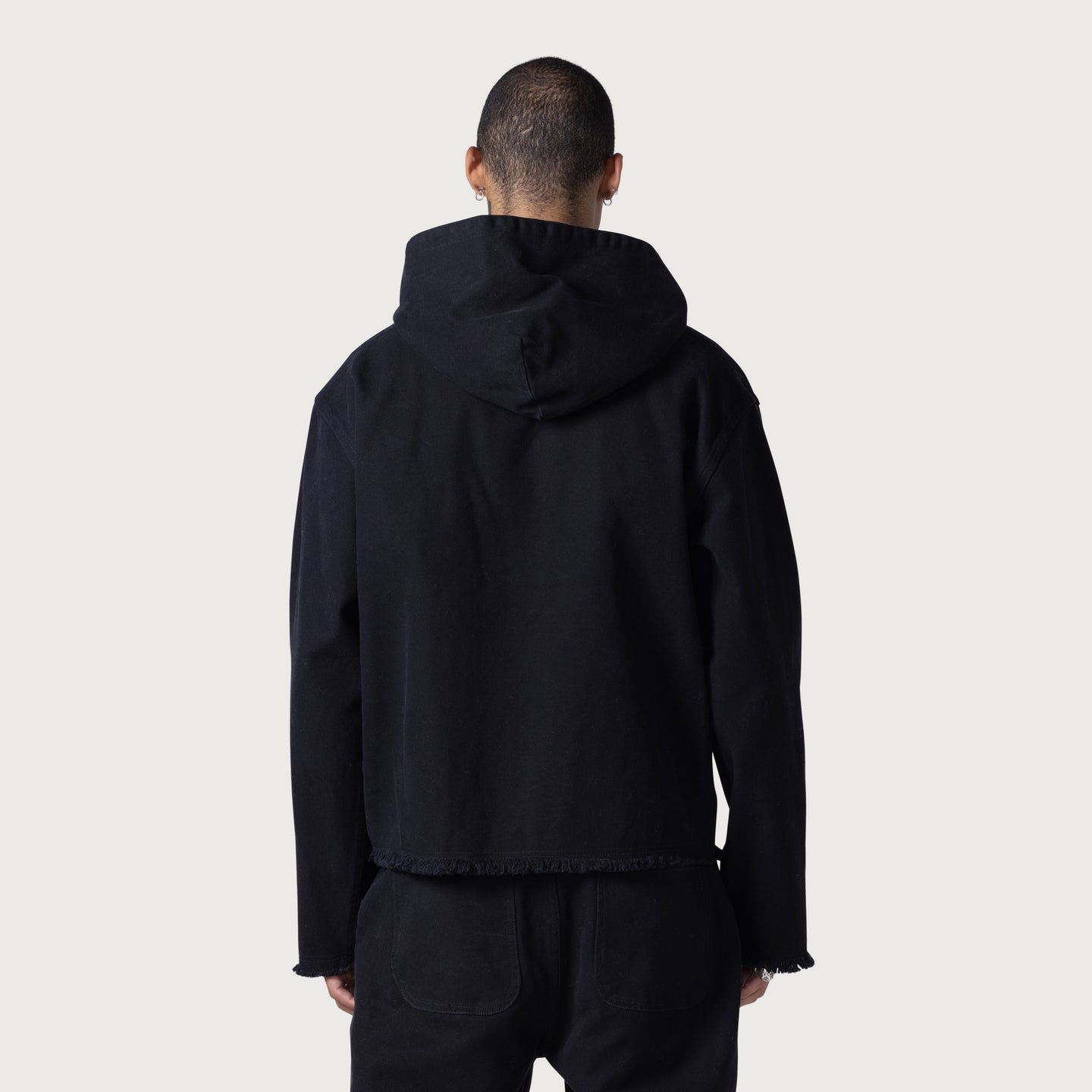 Washed Canvas Zip Hoodie - Black