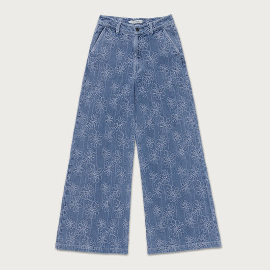 Wide Leg Flower Pant - Light Blue