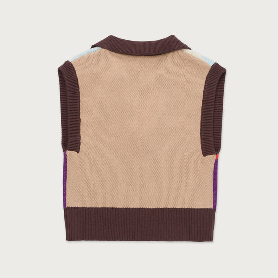 Womens Collared Sweater Vest - Brown