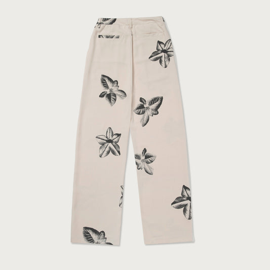 Womens Floral Print Trouser - Cream