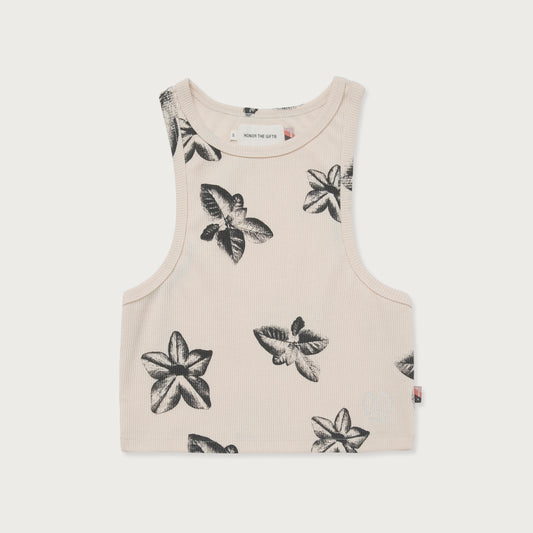 Womens Floral Ribbed Tank - Cream