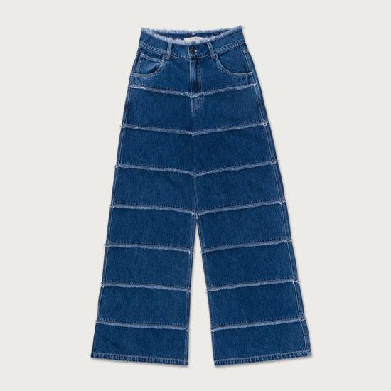 Womens Wide Leg Panel Denim Pant - Indigo