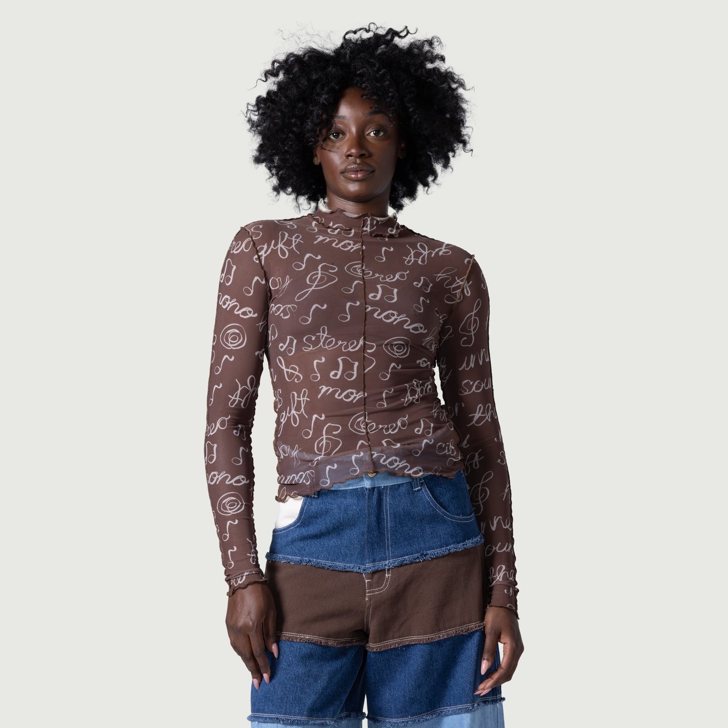 Womens Honor Lettuce Mock Neck - Brown