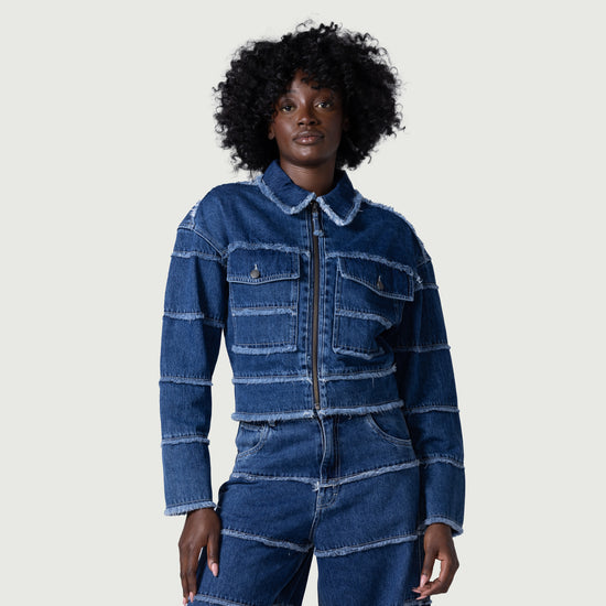 Womens Panel Denim Jacket - Indigo