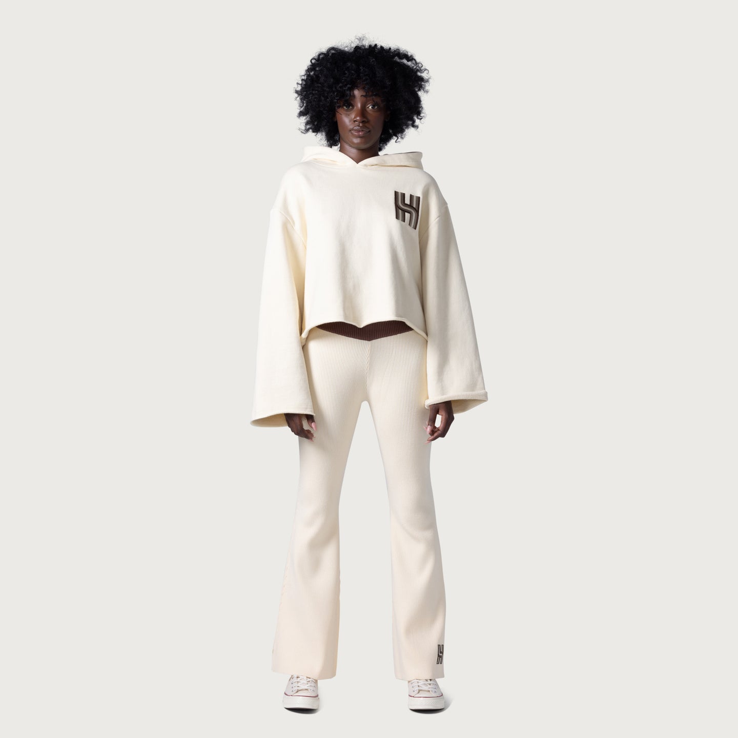 Womens Ribbed Flare Pant - Cream