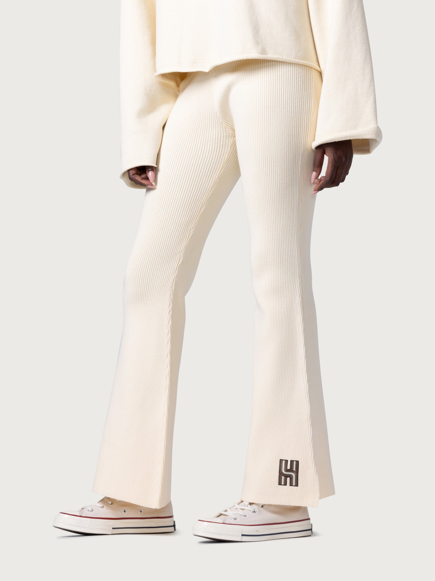 Womens Ribbed Flare Pant - Cream