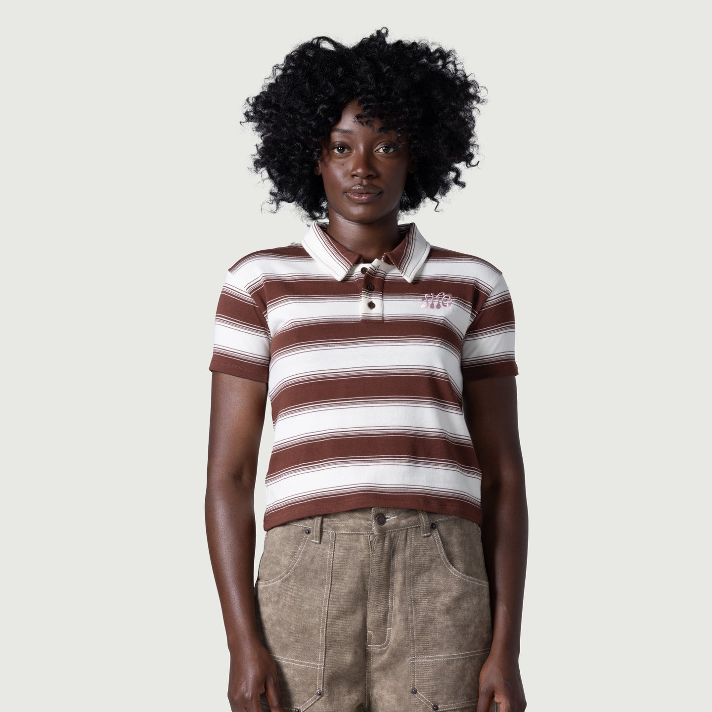 Womens Striped Polo - Brown