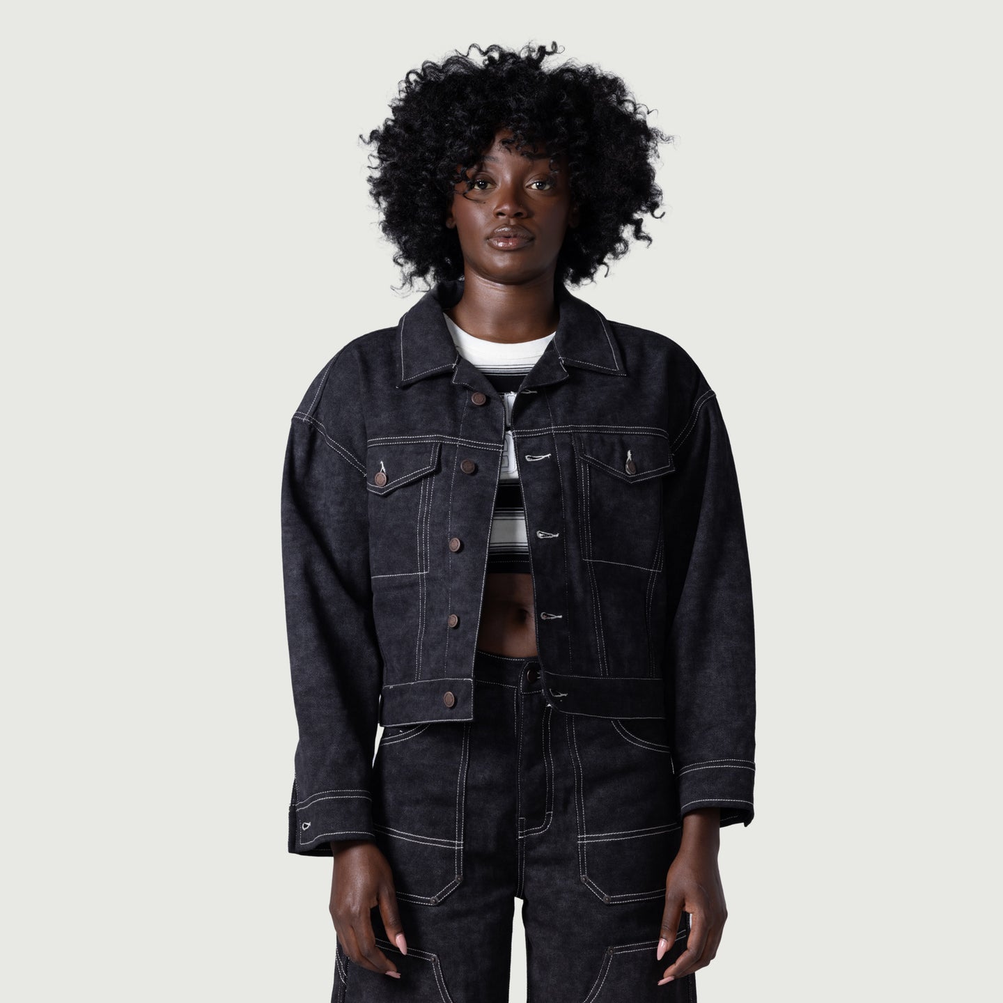 Womens Washed Carpenter Jacket - Black