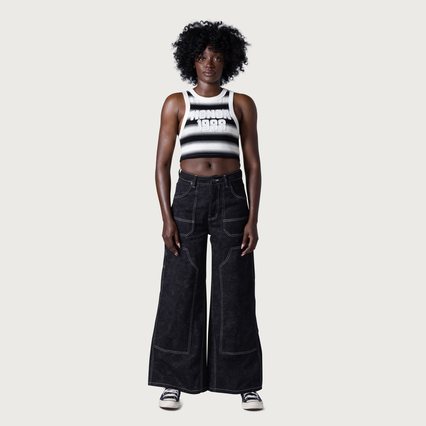 Womens Washed Wide Leg Carpenter Pant - Black