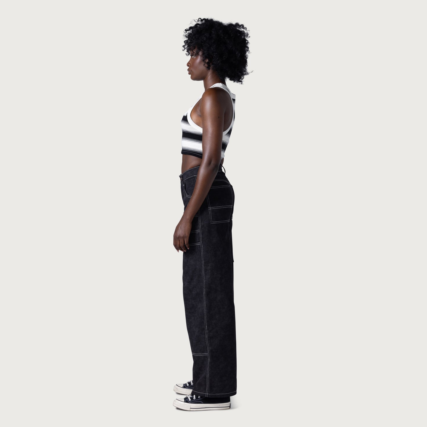 Womens Washed Wide Leg Carpenter Pant - Black