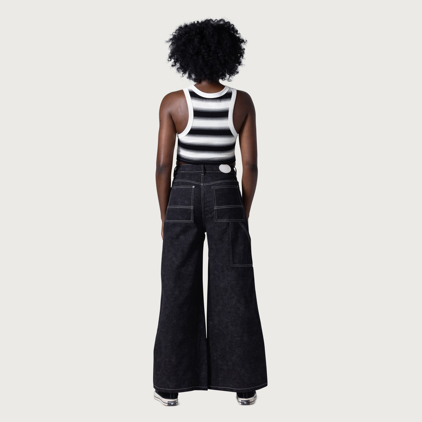 Womens Washed Wide Leg Carpenter Pant - Black