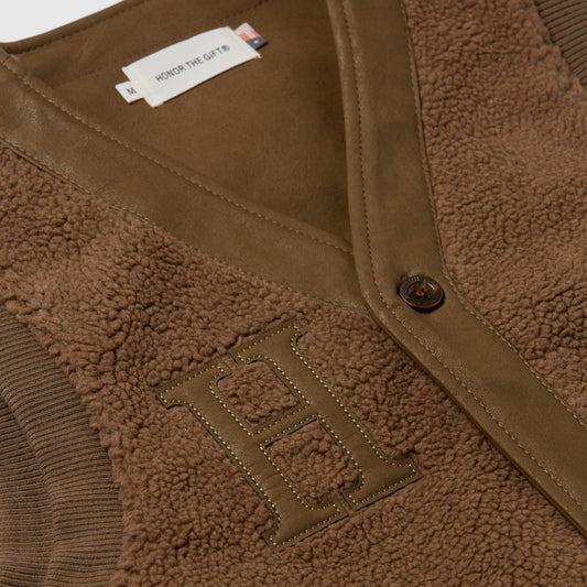 Womens Bonded Vegan Leather Vest - Olive