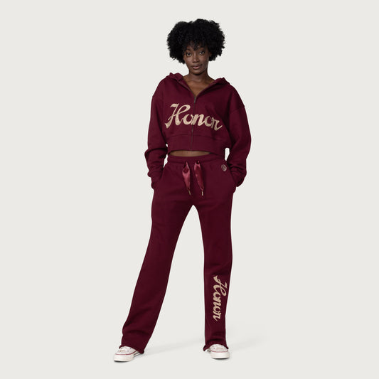 Womens Cropped Hoodie - Burgundy