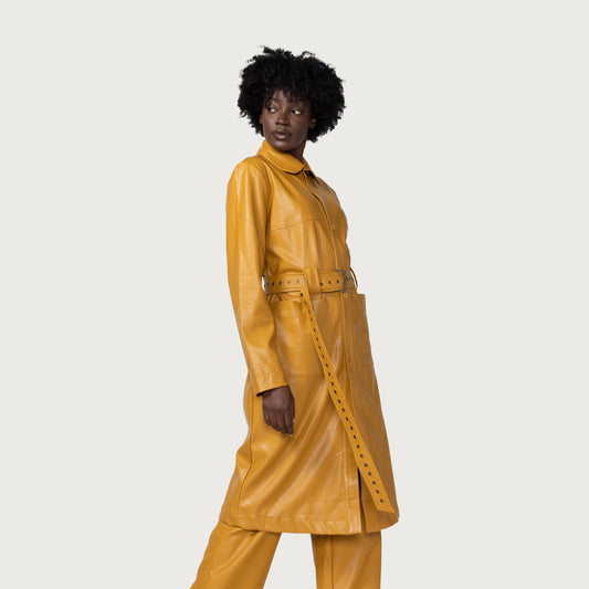 Womens Vegan Trench - Mustard