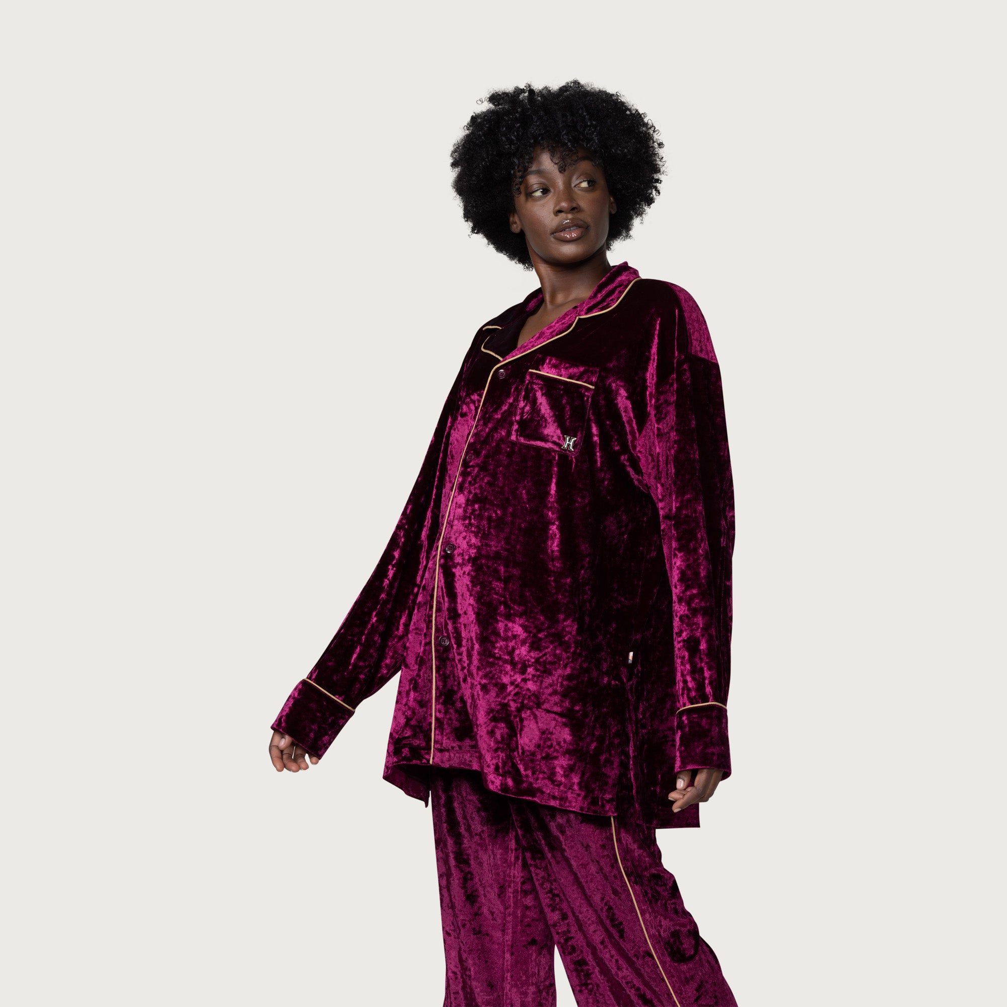 Womens Velvet PJ Shirt Burgundy Honor The Gift