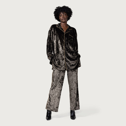 Womens Velvet PJ Shirt - Olive