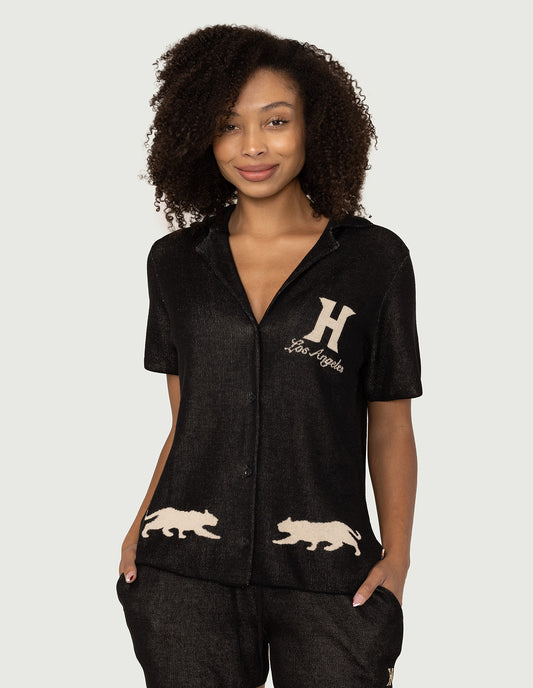 Womens Jungle Camp Button Up - Black