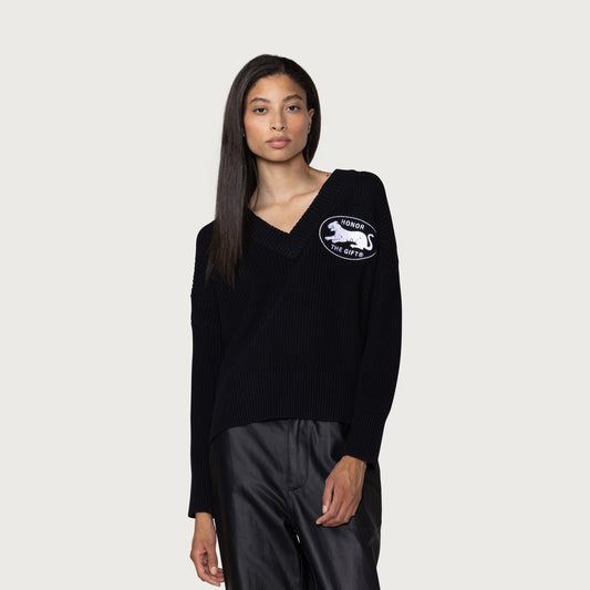 Womens Doctorate V-Neck Sweater - Black