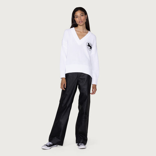 Womens Doctorate V-Neck Sweater - White