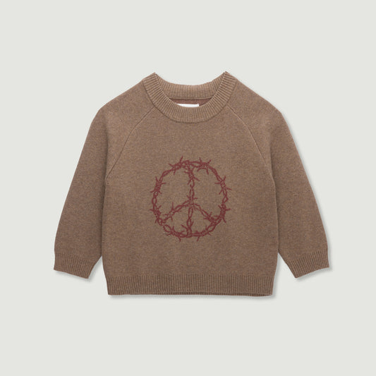 Kids Iron Peace Mock Neck Sweater - Brown