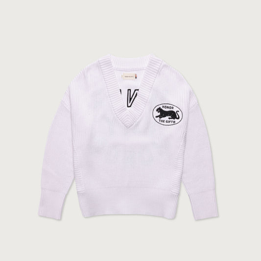 Womens Doctorate V-Neck Sweater - White